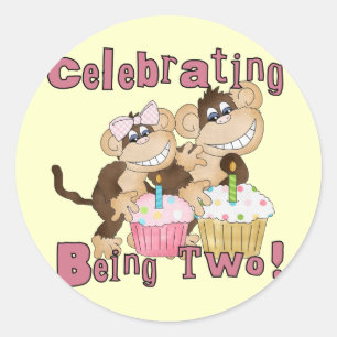 Sticker Rond Pink Party Monkey 2e Anniversaire Tshirts et cadea