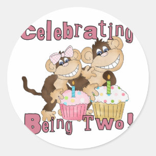 Sticker Rond Pink Party Monkey 2e Anniversaire Tshirts et cadea
