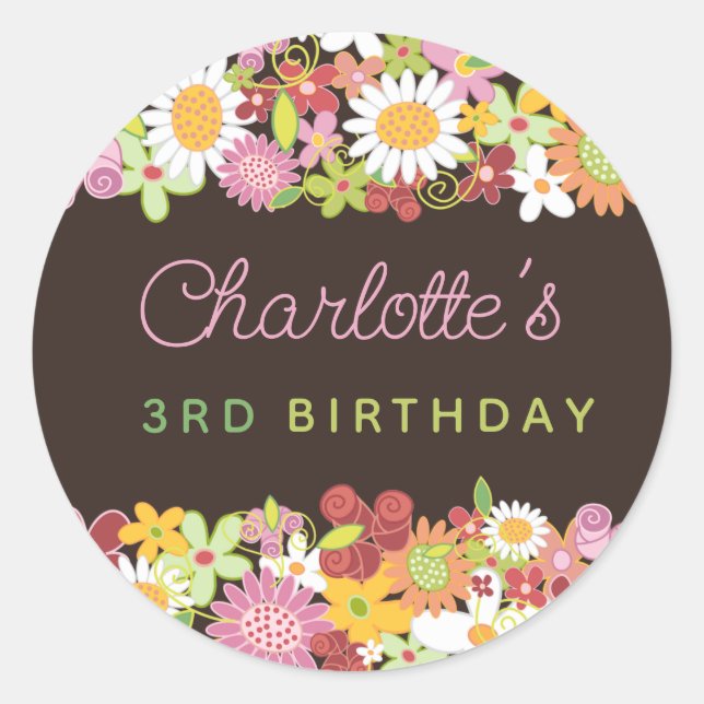 Sticker Rond Pink Pastels Fleurs de Printemps Jardin Chic Anniv (Devant)