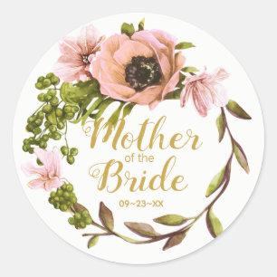 Sticker Rond Pink Peony Wreath Mère de la mariée ID456