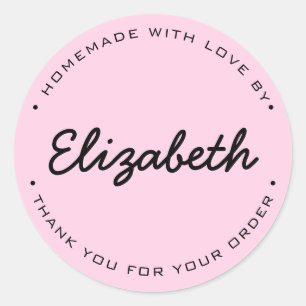 Sticker Rond Pink Personnalisé fait maison avec Merci d'amour