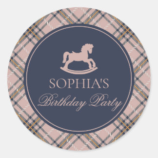 Sticker Rond Pink Plaid Rocking Horse Birthday Envelope Seal
