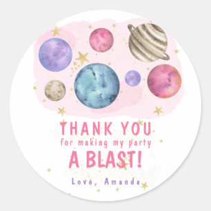 Sticker Rond Pink Planets Space Fête d'anniversaire