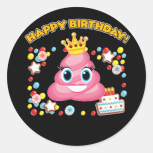 Sticker Rond Pink Poop Emoji Joyeuses Filles Anniversaires