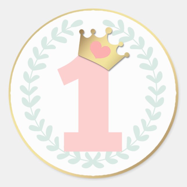 Sticker Rond Pink Princess Crown Baby Girl Premier anniversaire (Devant)