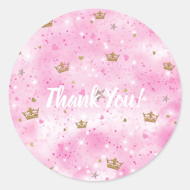 Sticker Rond Pink Princess Hearts Stars & Crowns Fête d'anniver (Devant)