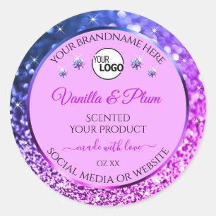 Sticker Rond Pink Purple Blue Ombre Parties scintillant Logo Ét