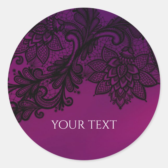 Sticker Rond Pink & Purple Elegant Black Lace Party Favoriser (Devant)