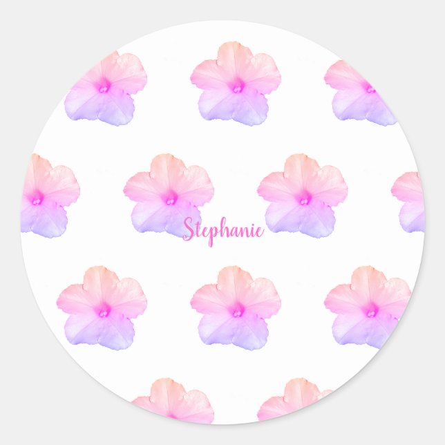 Sticker Rond Pink Purple Floral Anniversaire Mariage Personnali (Devant)