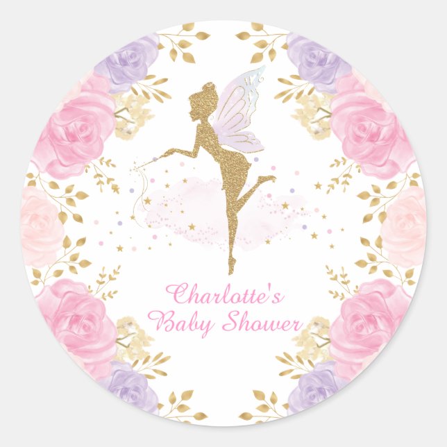 Sticker Rond Pink Purple Floral Fairy Anniversaire bébé fille D (Devant)