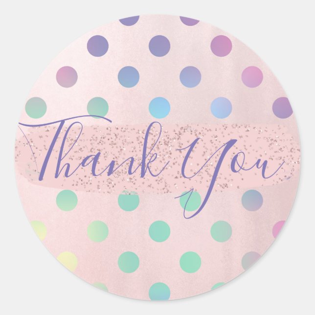 Sticker Rond Pink Rainbow Pastel Pois fête d'anniversaire (Devant)