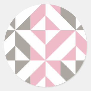 Sticker Rond Pink Raspberry and Silver Geometric ZigZag