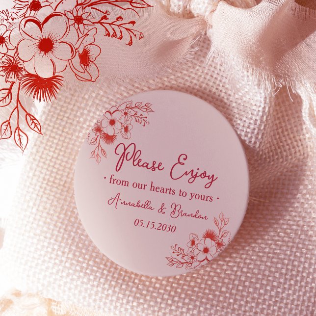 Sticker Rond Pink Red Floral Please Enjoy Wedding (Créateur téléchargé)