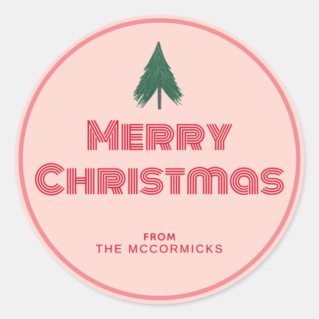 Sticker Rond Pink Retro Joyeux Noël Personnalisé (Devant)