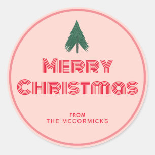 Sticker Rond Pink Retro Joyeux Noël Personnalisé