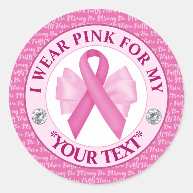 Sticker Rond Pink Ribbon Breast Cancer Awareness Design (Devant)