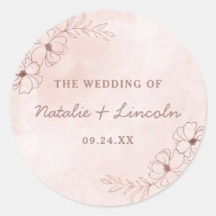 Sticker Rond Pink Rose Rose Blush Gold Foil Monogramme Mariage 