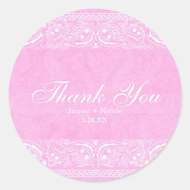 Sticker Rond Pink Rustic Paisley Pays Fête des mariées Ouest (Devant)