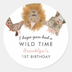 Sticker Rond Pink Safari Animaux Thème Fille Anniversaire