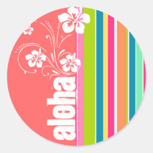 Sticker Rond Pink saumon & Seafoam Vert rayé : Aloha