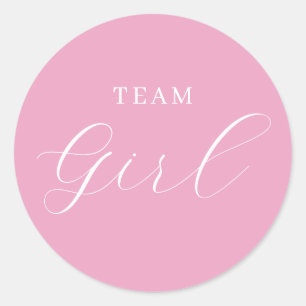 Sticker Rond Pink Script Team Girl Gender Reveal