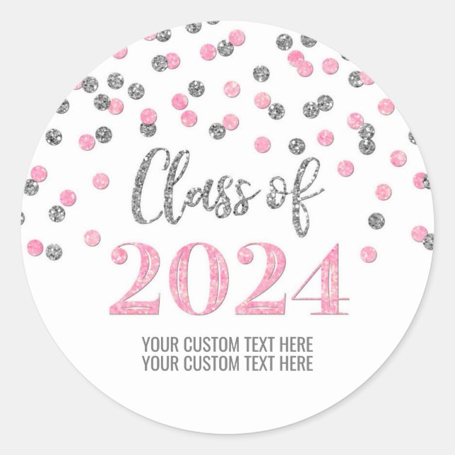 Sticker Rond Pink Silver Confetti Graduation 2024 (Devant)