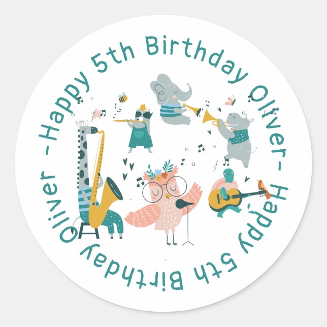 Sticker Rond Pink Songbird avec Animal Band Anniversaire (Devant)