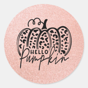 Sticker Rond Pink Sparkle Hello Citrouille Fall Classic Round S