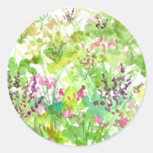 Sticker Rond Pink Spring Aquarelle Fleur sauvage Nature Art