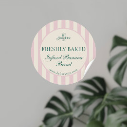 Sticker Rond Pink Striped Bakery Logo Freshly Baked Bakery