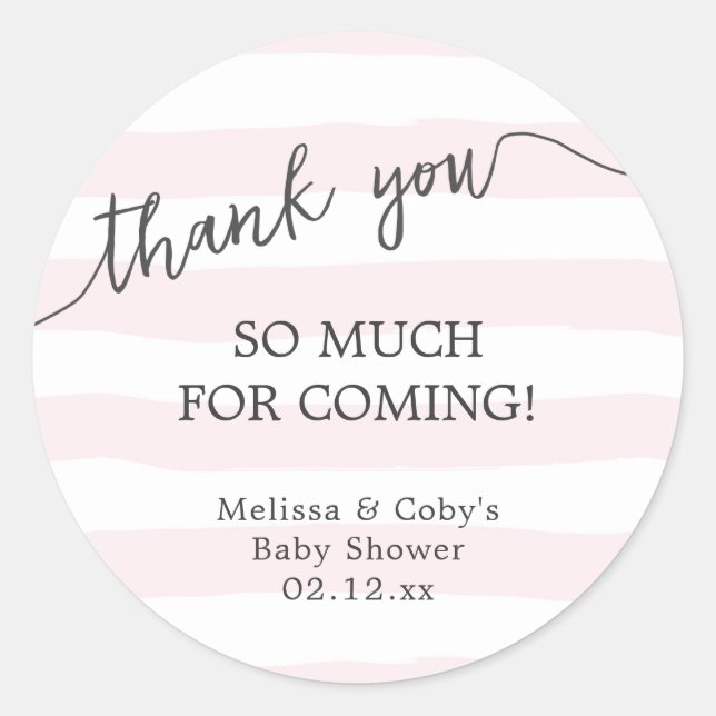 Sticker Rond Pink Stripes baby shower merci pour (Devant)