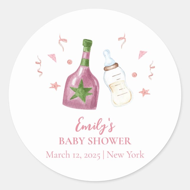 Sticker Rond Pink Sweet Poppin Champagne Bouteilles Baby shower (Devant)
