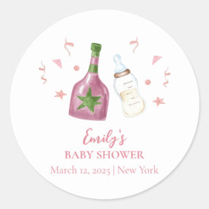 Sticker Rond Pink Sweet Poppin Champagne Bouteilles Baby shower