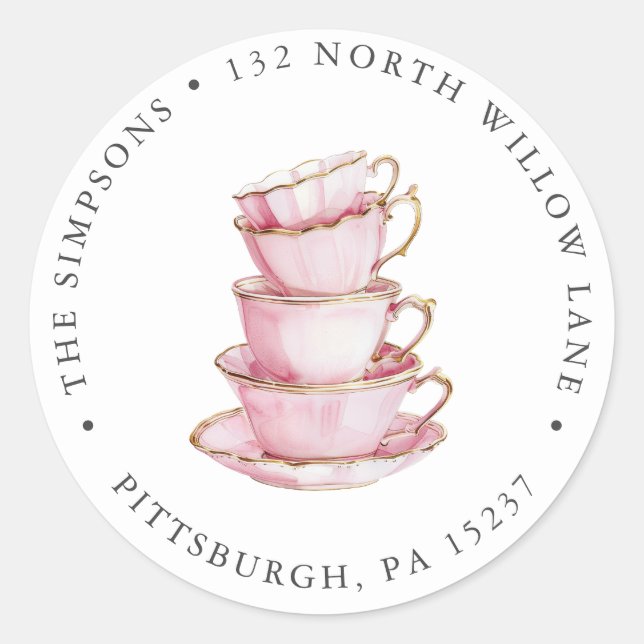 Sticker Rond Pink Tea Party Return Address (Devant)