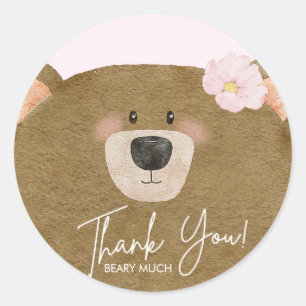Sticker Rond Pink Teddy Nous Pouvons Attendre Un Baby shower Fi