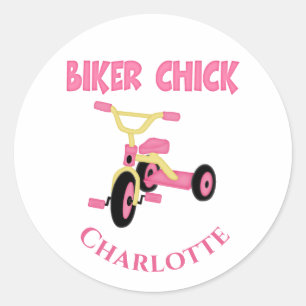 Sticker Rond Pink Tricycle Vélo Chick