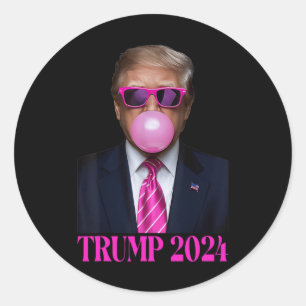 Sticker Rond Pink Trumpbulble Gum 2024 Vote Président Funny Cut