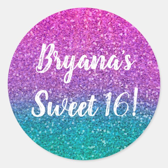 Sticker Rond Pink Turquoise Aqua Blue & Purple Parties scintill (Devant)