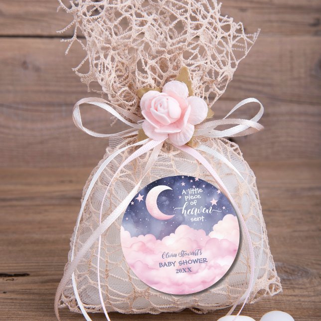 Sticker Rond Pink Un Petit Morceau Du Ciel Envoyé Baby shower (Créateur téléchargé)