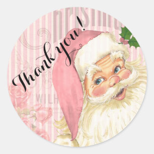 Sticker Rond Pink Vintage Santa Claus Roses