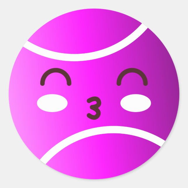 Sticker Rond Pink violet Kawaii Tennis Ball Cute Emoji (Devant)