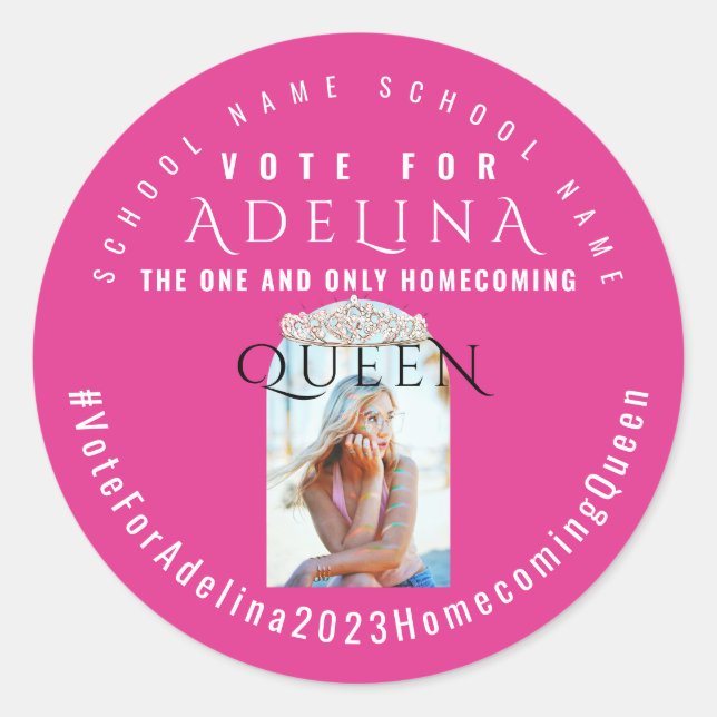 Sticker Rond Pink Vote Homoming Queen Pink HOCO Photo (Devant)