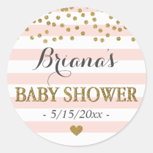 Sticker Rond Pink White Gold Stripe Confetti Baby Girl Douche