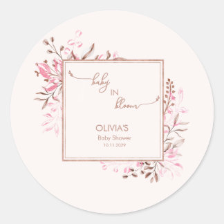 Sticker Rond Pink Wildflower Border Baby in Bloom Baby Shower