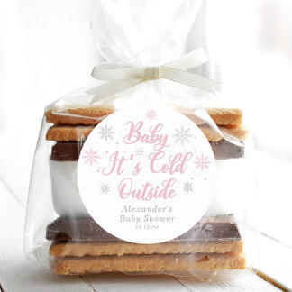 Sticker Rond Pink Winter Wonderland Baby shower Favoriser