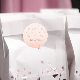 Sticker Rond Pink Winter Wonderland Snowflake Baby Merci