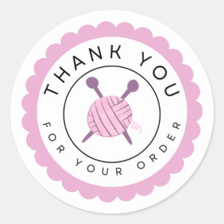 Sticker Rond Pink Yarn and Knitting Needles Thank You 