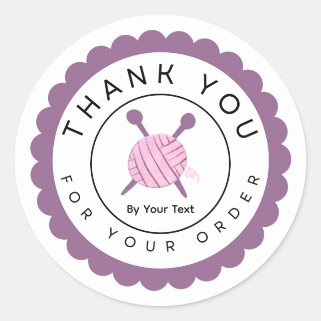 Sticker Rond Pink Yarn and Knitting Needles Thank You for Your  (Devant)