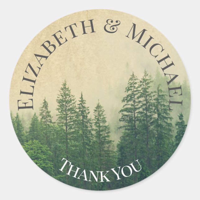 Sticker Rond Pins de forêt Merci Favoriser Kraft Look (Devant)