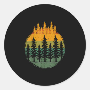Sticker Rond Pins de forêt nature rétro randonnée camping homme